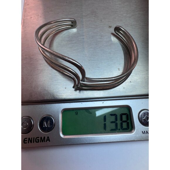 Estate Sterling Silver 925 Triple Wave Cuff Bracelet 6.5” Vintage Modernist - Picture 6 of 11
